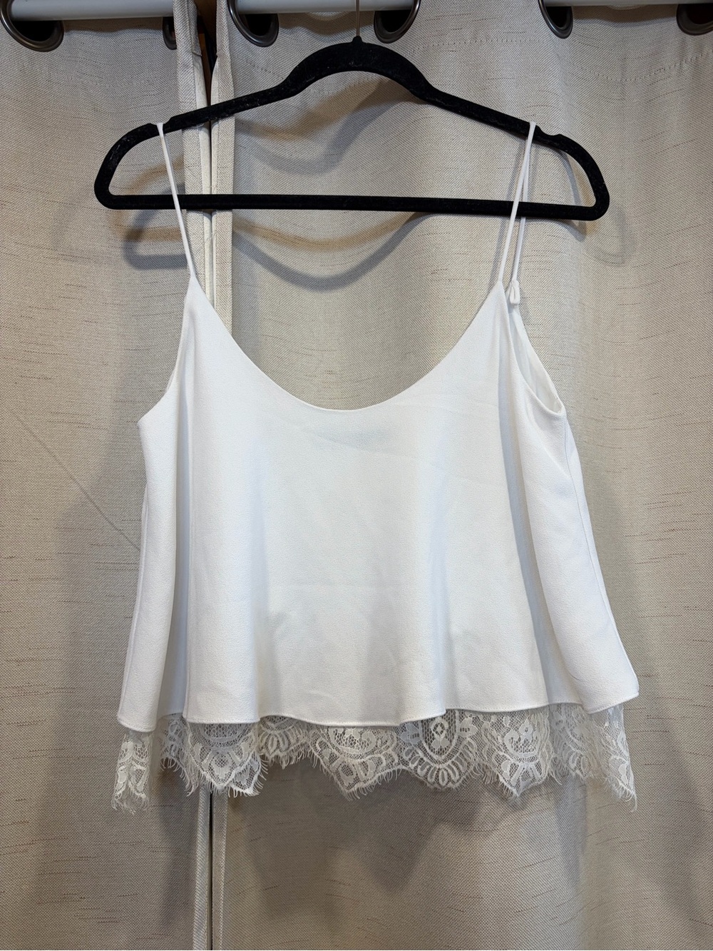 Zara White Lace-Trim Spaghetti Strap Camisole Top